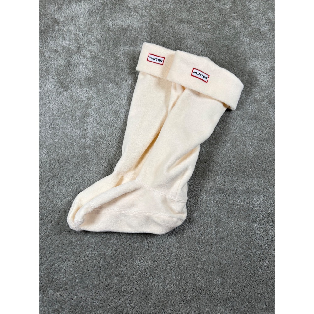 Hunter Boot Socks Tall Fleece Liners Off White Cream Logo Size ML Womens 8-10